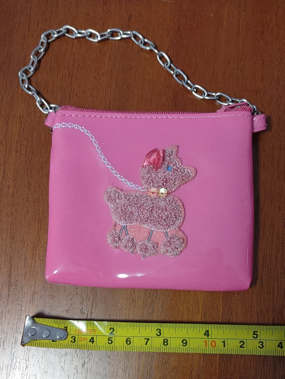 Pink Patent Wristlet Bag with Poodle Applique